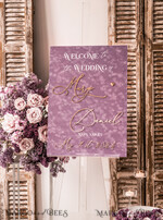 TISCHPLÄNE UND WILLKOMMENSCHILDER FÜR HOCHZEITEN Plexi Gold / Samt Samt-Mauve Hochzeits-Willkommensschild, Staubige Rose Goldene Hochzeitsdekoration, Personalisierter Hochzeitsbeschilderung, Lila Willkommenshochzeitsboard MvS18