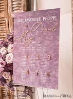 TISCHPLÄNE UND WILLKOMMENSCHILDER FÜR HOCHZEITEN Plexi Gold / Samt Mauve Samt & Gold Modernes Samt Sitzplan, Lila 3D Elegantes Finde deinen Platz, Staubige Rose Sitzplan, Flieder Luxus Hochzeits Tischplan, Hochzeitsdekoration mit goldenen Buchstaben17