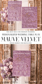 TISCHPLÄNE UND WILLKOMMENSCHILDER FÜR HOCHZEITEN Plexi Gold / Samt Mauve Samt & Gold Modernes Samt Sitzplan, Lila 3D Elegantes Finde deinen Platz, Staubige Rose Sitzplan, Flieder Luxus Hochzeits Tischplan, Hochzeitsdekoration mit goldenen Buchstaben17
