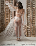 BRAUT Bolero, Kleider, Strumpfband Brautmäntel Weißer Tüll mit Perlen Lange Brautrobe für die Hochzeit, Tüll Perlenrobe mit weiten Ärmeln, Netzperlen Brautrobe lange weiße Robe, Boudoir-Robe Morgenmantel Geschenk für die Brautjungfer16