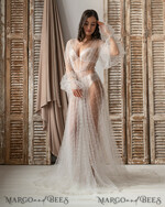 BRAUT Bolero, Kleider, Strumpfband Brautmäntel Weißer Tüll mit Perlen Lange Brautrobe für die Hochzeit, Tüll Perlenrobe mit weiten Ärmeln, Netzperlen Brautrobe lange weiße Robe, Boudoir-Robe Morgenmantel Geschenk für die Brautjungfer16