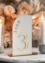TISCHDEKORATIONSCHILDER   Samt Tischnummern und Dekoration Acryl-Halb-Bogen Samt Elfenbein Hochzeits-Tischnummern, Ecru Gold Schild, Gold Plexi Tischnummern, Luxus Beige Hochzeits Tischdekoration, Hochzeitsbeschilderung Goldener Spiegel Tischnummern14
