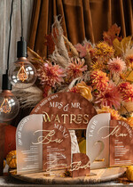 TABLE DECOR SIGNS Velvet table Numbers and Decor Acrylic Arch Bar Menu Combo, Clear Plexi Glass gold  Rust Velvet Drink Bar Menu Sign with Stand, Terracotta Plexi Table Bar Menu Combo Luxury Wedding Table Decor, Wedding Signage Burnt Orange drink Bar Menu 26
