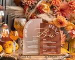 TABLE DECOR SIGNS Velvet table Numbers and Decor Acrylic Arch Bar Menu Combo, Clear Plexi Glass gold  Rust Velvet Drink Bar Menu Sign with Stand, Terracotta Plexi Table Bar Menu Combo Luxury Wedding Table Decor, Wedding Signage Burnt Orange drink Bar Menu 26