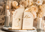 TISCHDEKORATIONSCHILDER   Samt Tischnummern und Dekoration Acrylbogen Tischnummer & Dinner-Menü-Kombination, Samt-Elfenbein Acrylgold-Schild, Gold-Elfenbein Plexi-Samt Tischnummern & Menü-Kombination Luxus Hochzeits Tischdekoration, Hochzeitsbeschilderung Goldene Spiegel Tischnummern & Menü22