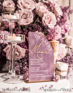TISCHDEKORATIONSCHILDER   Samt Tischnummern und Dekoration Mauve Velvet Bogen Dessertmenü, Staubiger Rosé Bonbonschild, Gold lila Plexi Tischbogen Kuchenbar Menü, Luxus Acryl Hochzeits Tischdekoration, Hochzeitsbeschilderung Goldene Flieder11