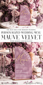 TISCHDEKORATIONSCHILDER   Samt Tischnummern und Dekoration Mauve Velvet Bogen Dessertmenü, Staubiger Rosé Bonbonschild, Gold lila Plexi Tischbogen Kuchenbar Menü, Luxus Acryl Hochzeits Tischdekoration, Hochzeitsbeschilderung Goldene Flieder11