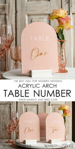 TABLE DECOR SIGNS Velvet table Numbers and Decor Pink Acrylic Table Numbers, Arched Table Numbers With Stand, Blush Pink And Gold Wedding Table Decor, 3D Golden Lettering Table Numbers,  Blush Wedding Signage,10