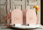 TABLE DECOR SIGNS Velvet table Numbers and Decor Pink Acrylic Table Numbers, Arched Table Numbers With Stand, Blush Pink And Gold Wedding Table Decor, 3D Golden Lettering Table Numbers,  Blush Wedding Signage,10