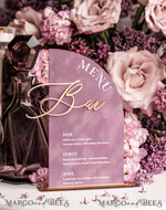 TISCHDEKORATIONSCHILDER   Samt Tischnummern und Dekoration Acryl-Bogen-Bar-Menü, gold Plexi Mauve Samt Getränkebar-Menü-Schild mit Ständer, staubrosa Tischbar-Menü, halb gewölbte Hochzeits-Tischdekoration, lila Getränkebar-Menü12