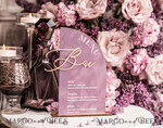 TISCHDEKORATIONSCHILDER   Samt Tischnummern und Dekoration Acryl-Bogen-Bar-Menü, gold Plexi Mauve Samt Getränkebar-Menü-Schild mit Ständer, staubrosa Tischbar-Menü, halb gewölbte Hochzeits-Tischdekoration, lila Getränkebar-Menü12