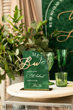 TABLE DECOR SIGNS Velvet table Numbers and Decor Green Velvet Arch Bar Menu , green Velvet and gold Sign, Gold Plexi card box sign, Luxury Wedding Table Decor, Wedding Signage Golden mirror cards sign4