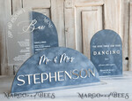 TABLE DECOR SIGNS Velvet table Numbers and Decor dusty Blue Wedding Top Table Signs SET, Acrylic Arch Velvet Bar Menu sign, Drink Bar menu Top Table sign,  Gold Plexi Glass Top Table sign, Elegant Luxury Wedding Table Decor, Boho Glam Wedding Signage Silver mirror Top Table sign14