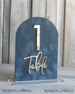 TABLE DECOR SIGNS Velvet table Numbers and Decor dusty Blue Wedding Top Table Signs SET, Acrylic Arch Velvet Bar Menu sign, Drink Bar menu Top Table sign,  Gold Plexi Glass Top Table sign, Elegant Luxury Wedding Table Decor, Boho Glam Wedding Signage Silver mirror Top Table sign14