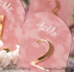 TABLE DECOR SIGNS Velvet table Numbers and Decor Arch Table Number, Luxury Blush Pink Velvet Arched Table numbers with acrylic stand, blush pink and Gold Wedding Table Decor, 3D Golden Letters, Wedding signage12