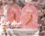 TABLE DECOR SIGNS Velvet table Numbers and Decor Arch Table Number, Luxury Blush Pink Velvet Arched Table numbers with acrylic stand, blush pink and Gold Wedding Table Decor, 3D Golden Letters, Wedding signage12