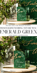 TABLE DECOR SIGNS Velvet table Numbers and Decor Green Velvet Bar Menu, Acrylic Half Arch Table List of drinks, Acrylic Green Drinks combo, Green Golden Velvet Table Sign with stand, GV6