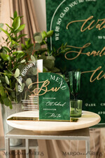 TABLE DECOR SIGNS Velvet table Numbers and Decor Green Velvet Bar Menu, Acrylic Half Arch Table List of drinks, Acrylic Green Drinks combo, Green Golden Velvet Table Sign with stand, GV6
