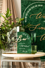 TABLE DECOR SIGNS Velvet table Numbers and Decor Green Velvet Bar Menu, Acrylic Half Arch Table List of drinks, Acrylic Green Drinks combo, Green Golden Velvet Table Sign with stand, GV6