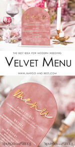 MENU & PROGRAMS velvet/gold Luxury Velvet Arch Menu with stand, blush pink and Gold Mirror Wedding Table Decor, Menu 3D Golden Letters and White Lettering, Pink menu with base, personalized wedding detail, glamour party decor10