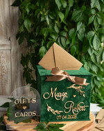 CARD BOXES velvet card boxes Gift Card Box & arch Sign Set , Velvet green wedding wishing well money gift card box, Personalized Wedding Card Box, Greenery Luxury22
