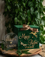 CARD BOXES velvet card boxes Gift Card Box & arch Sign Set , Velvet green wedding wishing well money gift card box, Personalized Wedding Card Box, Greenery Luxury22