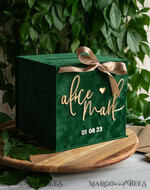 CARD BOXES velvet card boxes  Gift Card Box &  Sign Set , Velvet green wedding wishing well money gift card box, Personalized Wedding Card Box, Greenery Luxury Card Box, Wedding Card Box with Lid, Emerald Wedding Money Box, Garden Wedding Card Box19