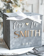 CARD BOXES velvet card boxes Gift Card Box, Velvet Grey wedding wishing well money gift card box, Personalized Wedding Card Box, Luxury Greenery Card Box, Wedding Grey and Gold Card Box with Lid, Wedding Money Box, Grey Green Wedding Card Box10