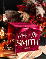CARD BOXES velvet card boxes burgundy Card Box & arch acrylic sign , Maroon Wedding Card Box with Lid, Marsala Wedding Money Box, Wedding Card Box with slot  cards & gift Arch acrylic sign set33