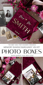 PHOTO ALBUM/ PHOTO BOX  Velvet Photo Box Photographer Box  Burgundy Large Velvet Photo Box, Maroon Photographer Box, Marsala Gold Wedding Memory Box, Gold Mirror Custom Keepsake Box, Photographer Gifts for Clients, Wedding Pictures packaging, Custom photography Copper box16