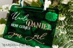 BLUMENMÄDCHEN / SEITENJUNGE SCHILDER Acrylschilder für Blumenmädchen / Ringträger Personalisierte Acryl-Hochzeits-Tafeln für den Page, grünes Gold Acryl-Page-Schild, smaragdgrünes Acryl-Mädchen-Schild, Blumenmädchen-Hochzeitstag-Schild.10