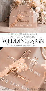 FLOWER GIRL / Page Boy SIGNS acrylic flower girl / page boy signs Personalised Arch acrylic wedding Page Boy sign, Beige Gold acrylic Page boy sign, painted plexi glass acrylic flower girl sign, flower girl wedding day sign, boho glam arch gold acrylic wedding decor for flower girl, daddy its time to give mummy our last name, arch acrylic here comes the bride12