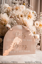 FLOWER GIRL / Page Boy SIGNS acrylic flower girl / page boy signs Personalised Arch acrylic wedding Page Boy sign, Beige Gold acrylic Page boy sign, painted plexi glass acrylic flower girl sign, flower girl wedding day sign, boho glam arch gold acrylic wedding decor for flower girl, daddy its time to give mummy our last name, arch acrylic here comes the bride12