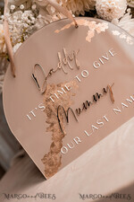 FLOWER GIRL / Page Boy SIGNS acrylic flower girl / page boy signs Personalised Arch acrylic wedding Page Boy sign, Beige Gold acrylic Page boy sign, painted plexi glass acrylic flower girl sign, flower girl wedding day sign, boho glam arch gold acrylic wedding decor for flower girl, daddy its time to give mummy our last name, arch acrylic here comes the bride12