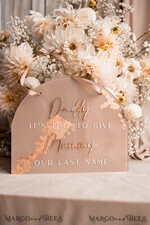 FLOWER GIRL / Page Boy SIGNS acrylic flower girl / page boy signs Personalised Arch acrylic wedding Page Boy sign, Beige Gold acrylic Page boy sign, painted plexi glass acrylic flower girl sign, flower girl wedding day sign, boho glam arch gold acrylic wedding decor for flower girl, daddy its time to give mummy our last name, arch acrylic here comes the bride12
