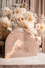 FLOWER GIRL / Page Boy SIGNS acrylic flower girl / page boy signs Personalised Arch acrylic wedding Page Boy sign, Beige Gold acrylic Page boy sign, painted plexi glass acrylic flower girl sign, flower girl wedding day sign, boho glam arch gold acrylic wedding decor for flower girl, daddy its time to give mummy our last name, arch acrylic here comes the bride12