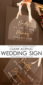 FLOWER GIRL / Page Boy SIGNS acrylic flower girl / page boy signs Personalised acrylic wedding sign, clear transparent acrylic Page boy sign, clear transparent acrylic flower girl sign, flower girl wedding day sign, boho glam clear transparent acrylic wedding decor for flower girl, daddy its time to give mummy our last name, arch clear transparent acrylic here comes the bride23