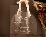 FLOWER GIRL / Page Boy SIGNS acrylic flower girl / page boy signs Personalised acrylic wedding sign, clear transparent acrylic Page boy sign, clear transparent acrylic flower girl sign, flower girl wedding day sign, boho glam clear transparent acrylic wedding decor for flower girl, daddy its time to give mummy our last name, arch clear transparent acrylic here comes the bride23