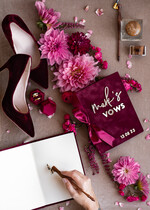 WEDDING GUEST BOOKS Bundle Gustbooks & Vows set Personalised Wedding Maroon Guest Book & Custom Made Wedding Burgundy Velvet Vows set of two - Bundle Golden guestbook and vows books 24