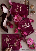 WEDDING GUEST BOOKS Bundle Gustbooks & Vows set Personalised Wedding Maroon Guest Book & Custom Made Wedding Burgundy Velvet Vows set of two - Bundle Golden guestbook and vows books 24