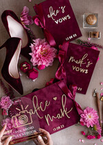 WEDDING GUEST BOOKS Bundle Gustbooks & Vows set Personalised Wedding Maroon Guest Book & Custom Made Wedding Burgundy Velvet Vows set of two - Bundle Golden guestbook and vows books 24