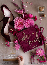 WEDDING GUEST BOOKS Bundle Gustbooks & Vows set Personalised Wedding Maroon Guest Book & Custom Made Wedding Burgundy Velvet Vows set of two - Bundle Golden guestbook and vows books 24