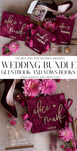 WEDDING GUEST BOOKS Bundle Gustbooks & Vows set Personalised Wedding Maroon Guest Book & Custom Made Wedding Burgundy Velvet Vows set of two - Bundle Golden guestbook and vows books 24