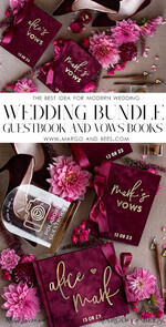 WEDDING GUEST BOOKS Bundle Gustbooks & Vows set Personalised Wedding Maroon Guest Book & Custom Made Wedding Burgundy Velvet Vows set of two - Bundle Golden guestbook and vows books 24