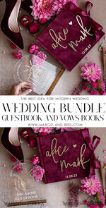 WEDDING GUEST BOOKS Bundle Gustbooks & Vows set Personalised Wedding Maroon Guest Book & Custom Made Wedding Burgundy Velvet Vows set of two - Bundle Golden guestbook and vows books 24