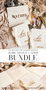 HOCHZEITS-GÄSTEBÜCHER Bundle Gustbooks & Vows Set Elfenbein Golden Bundle Personalisierte Hochzeitsgästebuch & Maßgeschneiderte Hochzeitsgelübde Set von zwei - Bundle Gästebuch und Gelübde Bücher19
