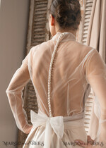 BRIDE bolero, robes, garter LACE WEDDING BOLERO Ivory tulle Wedding bolero long sleeve with bow scarf,  Wedding Dress Topper, Bridal Coverup, Mesh Blouse for Bride, Bridal Tulle Blouse, dress capalet10