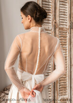 BRIDE bolero, robes, garter LACE WEDDING BOLERO Ivory tulle Wedding bolero long sleeve with bow scarf,  Wedding Dress Topper, Bridal Coverup, Mesh Blouse for Bride, Bridal Tulle Blouse, dress capalet10
