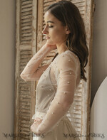 BRAUT Bolero, Kleider, Strumpfband SPITZEN HOCHZEITSBOLERO Elfenbein Tüll Perlen-Bare Back Hochzeitsbolero mit langen Ärmeln, Shrug Frauen Hochzeit, Braut-Überwurf mit Perlen, Elfenbein Bluse für die Braut, Braut Tüll Bluse, Kleid Capelet17