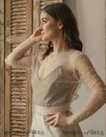BRAUT Bolero, Kleider, Strumpfband SPITZEN HOCHZEITSBOLERO Elfenbein Tüll Perlen-Bare Back Hochzeitsbolero mit langen Ärmeln, Shrug Frauen Hochzeit, Braut-Überwurf mit Perlen, Elfenbein Bluse für die Braut, Braut Tüll Bluse, Kleid Capelet17